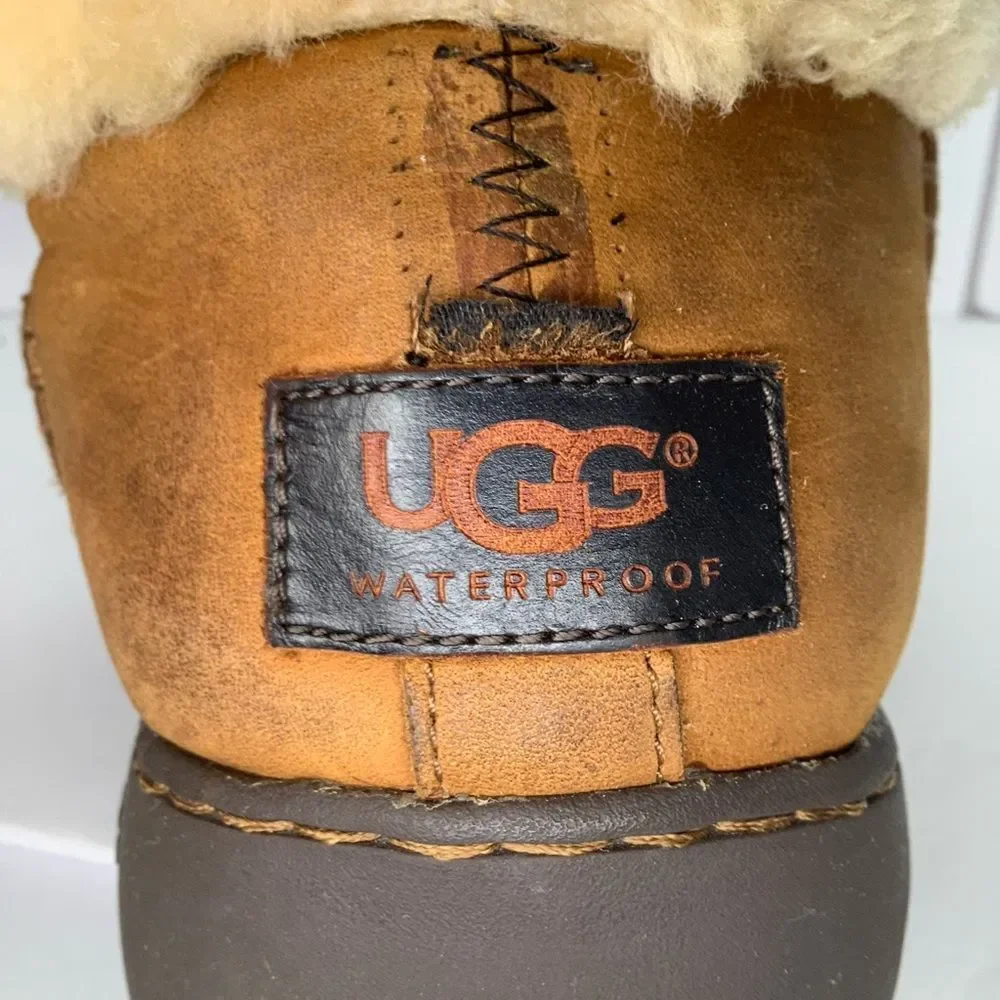UGG Brielle Nubuck Brown Chestnut Shearling Leather Women Mid Calf Boots Sz 10
